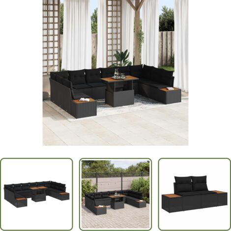 Sedile da giardino -  Set Divano da Giardino 11 pcs Nero Poly Rattan