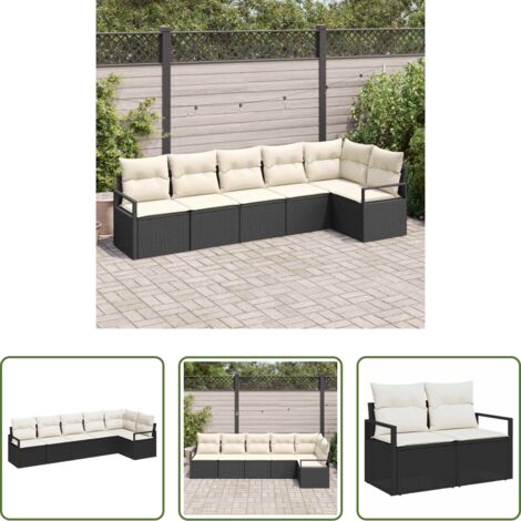 Sedile da giardino -  Set Divano da Giardino 6 pcs Nero e Bianco polyrattan