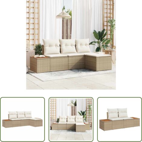Sedile da giardino -  Set Divano da Giardino con cuscino 4 pcs Beige e Crema