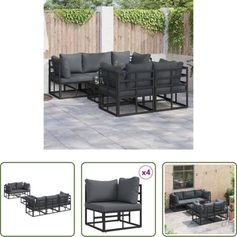 Sedile da giardino -  Set Divano da Giardino con cuscino 6 pcs Nero Acciaio