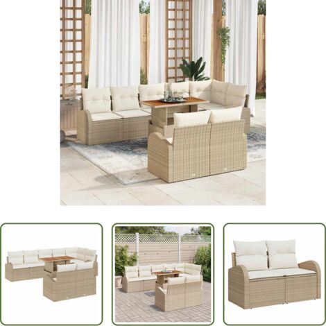 Sedile da giardino -  Set Divano da Giardino con cuscino 9 pcs beige e panna