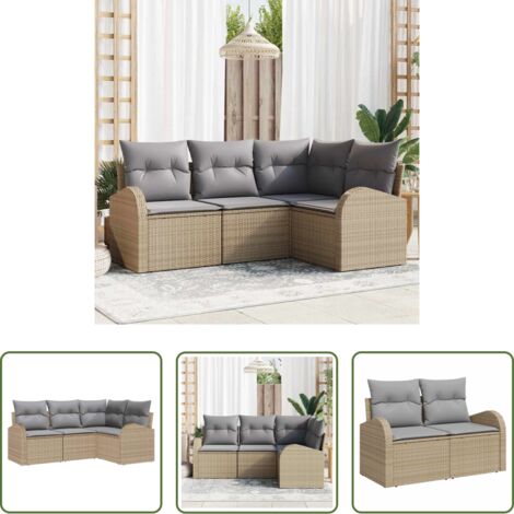 Sedile da terrazza -  Set Divano da Giardino 4 pcs Beige e Grigio Chiaro polyrattan