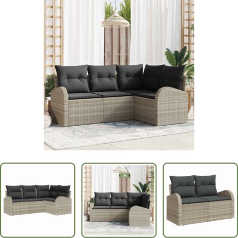 Sedile da terrazza -  Set Divano da Giardino 4 pcs Grigio chiaro polyrattan