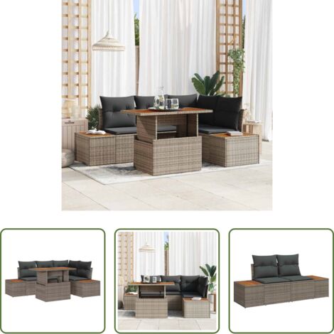 Sedile da terrazza -  Set Divano da Giardino 5 pcs Grigio Poly Rattan