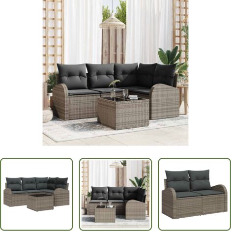 Sedile da terrazza -  Set Divano da Giardino con cuscino 5 pcs Grigio polyrattan