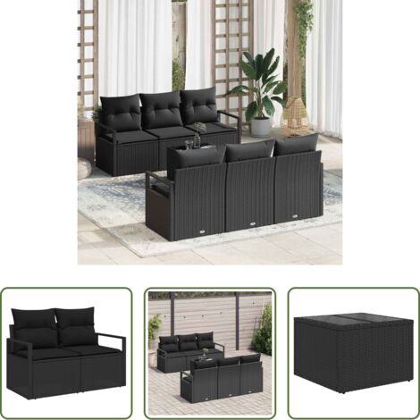 Sedile da terrazzo -  Set di divani 7 pcs Nero polyrattan