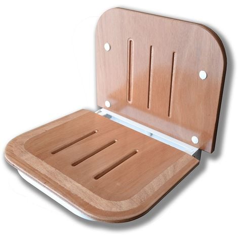 PrimeMatik - Sedile per doccia pieghevole. Sgabello per anziani in legno  tropicale e alluminio 380x338mm