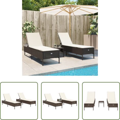 Sedile esterno -  Set Lettini Prendisole con Cuscini 3pz Marrone in Polyrattan