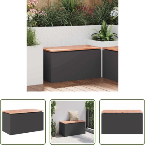 Sedile in legno -  Panchina da giardino Nero 80 x 40 x 43 cm Acciaio