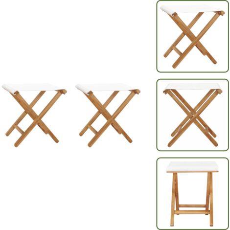 Sedile in tessuto - vidaXL Sedie Pieghevoli 2 pz in Legno di Teak e Tessuto Bianco Crema - Mobili da giardino