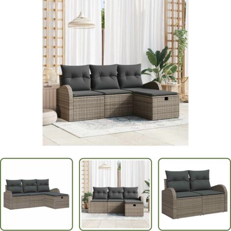 Sedile modulare -  Set di divani con cuscino 4 pcs Grigio polyrattan