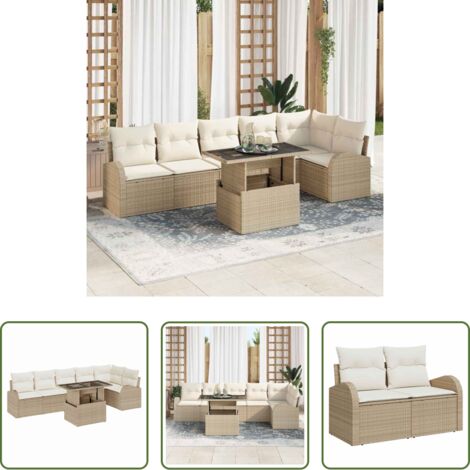 Sedile modulare - Set Divano da Giardino 7 pcs beige e panna polyrattan