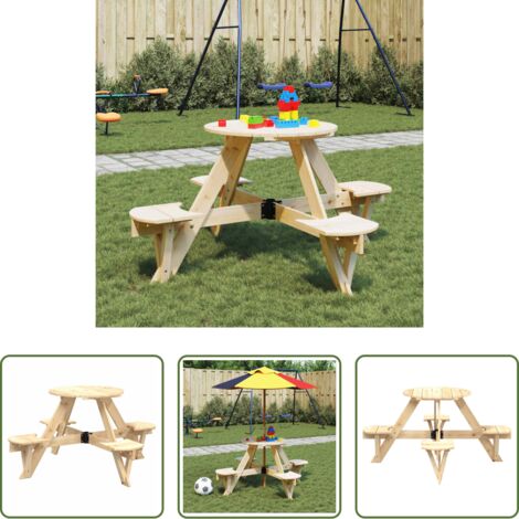 Sedile per bambini -  Tavolo da Picnic per 4 Bambini Rotondo con Foro in Legno Abete