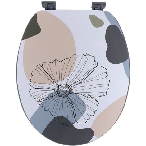 Sedile per wc in mdf da 18 pollici con rivestimento stampato e chiusure in plastica - fiori - Tendance