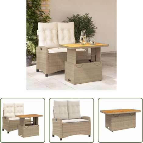 Sedile reclinabile -  Set da Pranzo da Giardino 2 pz con Cuscini Beige in Polyrattan