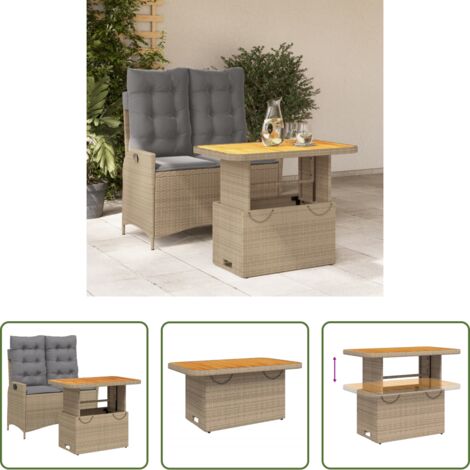 Sedile reclinabile -  Set da Pranzo da Giardino 2 pz con Cuscini Beige in Polyrattan