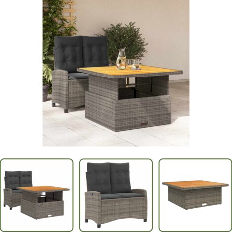 Sedile reclinabile - Set da Pranzo da Giardino 2 pz con Cuscini in Polyrattan Grigio