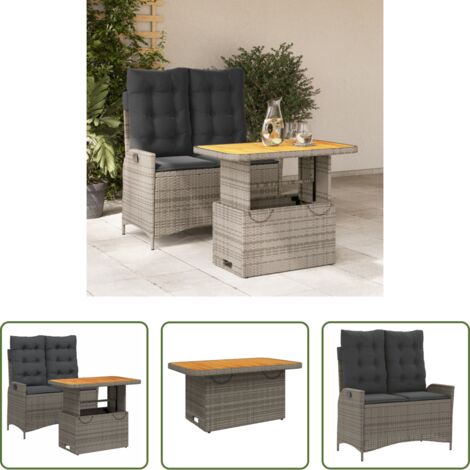 Sedile reclinabile -  Set da Pranzo da Giardino 2 pz con Cuscini in Polyrattan Grigio