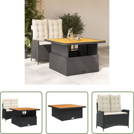 Sedile reclinabile -  Set da Pranzo da Giardino 2 pz con Cuscini Nero in Polyrattan