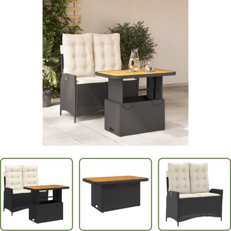 Sedile reclinabile -  Set da Pranzo da Giardino 2 pz con Cuscini Nero in Polyrattan