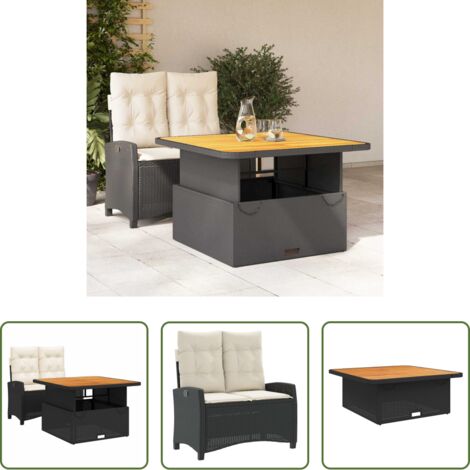 Sedile reclinabile - Set da Pranzo da Giardino 2 pz con Cuscini Nero in Polyrattan