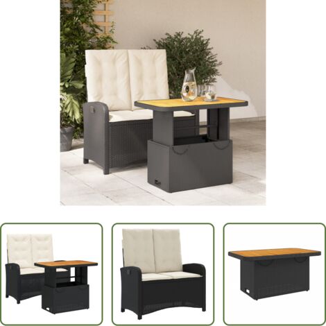 Sedile reclinabile -  Set da Pranzo da Giardino 2 pz con Cuscini Nero in Polyrattan