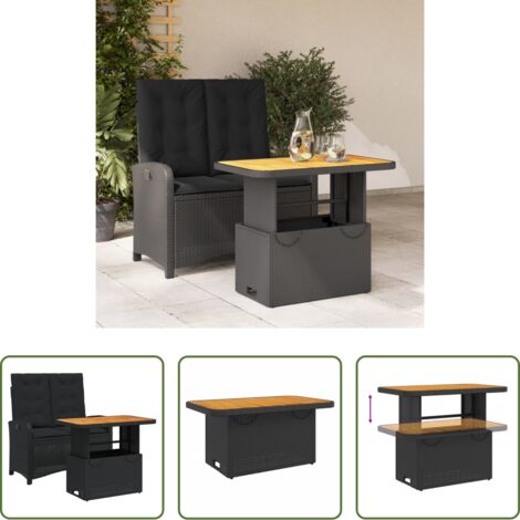 Sedile reclinabile -  Set da Pranzo da Giardino 2 pz con Cuscini Nero in Polyrattan
