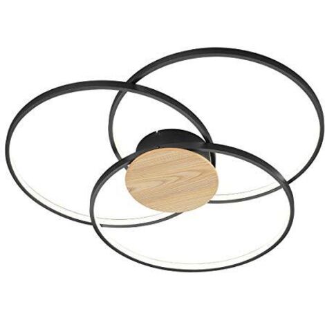 SEDONA PLAFONIERA LED 40W  4800lm, 3000K 3 CERCHI NERA CON INSERTO EFFETTO LEGNO DIMMERABILE CON INTERRUTTORE D.80CM