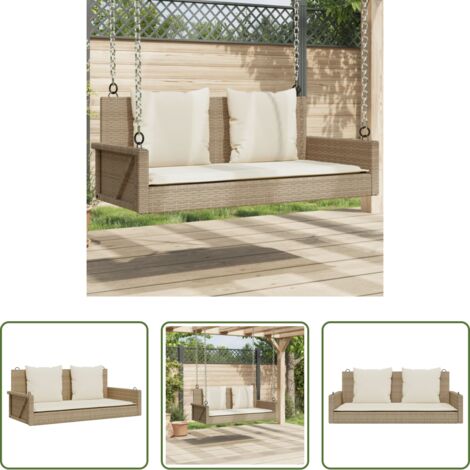 Seduta a dondolo -  Panchina a Dondolo con Cuscini Beige 119x56x48 cm in Polyrattan
