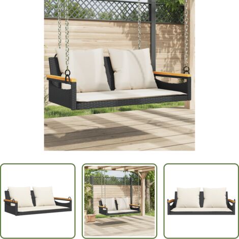 Seduta all'aperto - Panchina a Dondolo con Cuscini Nera 109x62x40 cm in Polyrattan