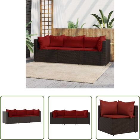 Seduta all'aperto -  Set Mobili da Giardino 3 pz con Cuscini in Polyrattan Marrone
