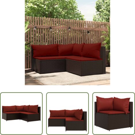 Seduta all'aperto -  Set Mobili da Giardino 3 pz con Cuscini in Polyrattan Marrone