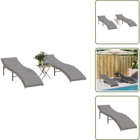 Seduta all'aperto - vidaXL Lettini Prendisole 2 pz con Tavolino Beige in Polyrattan - Mobili da giardino