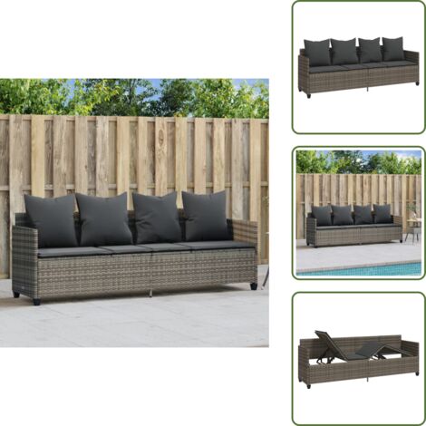 Seduta all'aperto - vidaXL Lettino Prendisole con Cuscini Grigio in Polyrattan - Cuscino sfoderabile