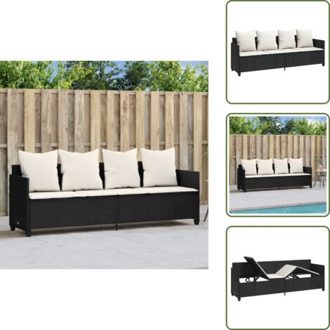 Seduta all'aperto - vidaXL Lettino Prendisole con Cuscini Nero in Polyrattan - Cuscino sfoderabile