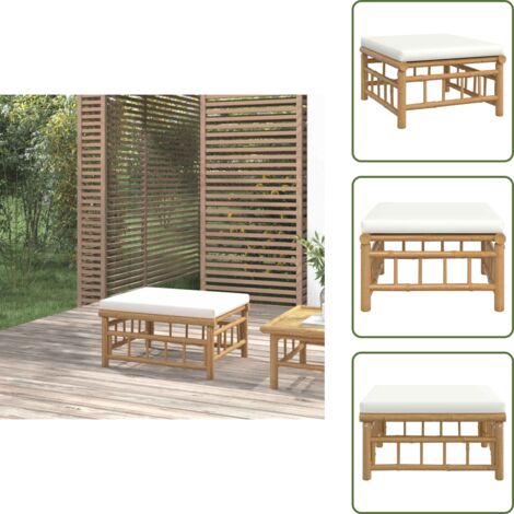 Seduta all'aperto - vidaXL Poggiapiedi da Giardino con Cuscino Bianco Crema in Bambù - Mobili da esterno