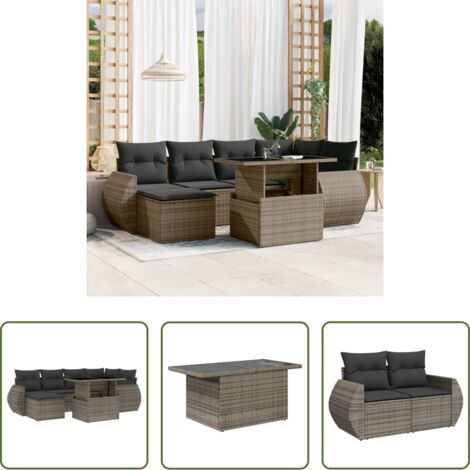 Seduta angolare -  Set Divani da Giardino 7 pz con Cuscini Grigio in Polyrattan