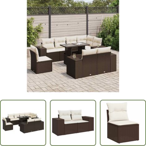 Seduta angolare -  Set Divani da Giardino 9pz con Cuscini Marrone in Polyrattan