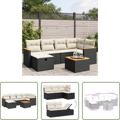 Seduta angolare -  Set Divani da Giardino con Cuscini 7pz Nero Polyrattan