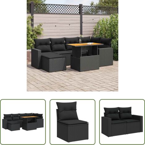 Seduta angolare -  Set Divani da Giardino con Cuscini 7pz Nero Polyrattan