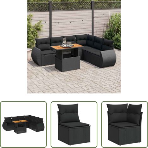 Seduta angolare -  Set Divani da Giardino con Cuscini 7pz Nero Polyrattan