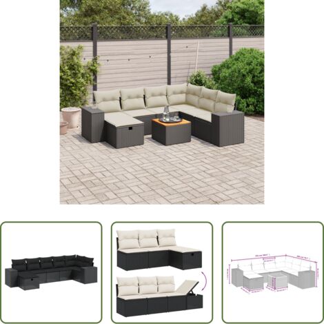 Seduta angolare -  Set Divani da Giardino con Cuscini 8 pz Nero in Polyrattan