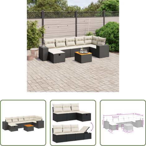 Seduta angolare -  Set Divani da Giardino con Cuscini 8 pz Nero in Polyrattan