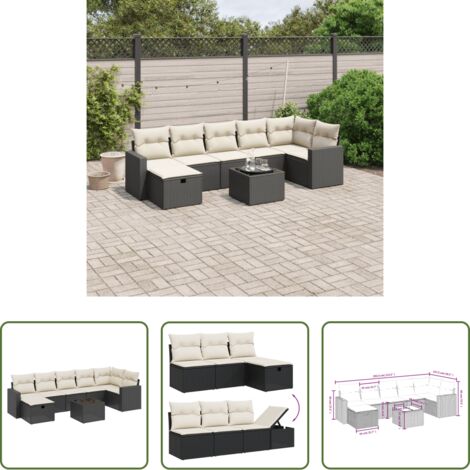 Seduta angolare -  Set Divani da Giardino con Cuscini 8 pz Nero in Polyrattan