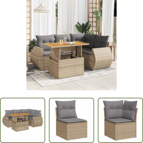 Seduta angolare -  Set Divano da Giardino 5 pz con Cuscini Beige in Polyrattan