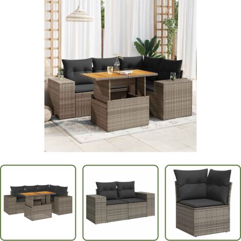 Seduta angolare -  Set Divano da Giardino 5 pz con Cuscini Grigio in Polyrattan