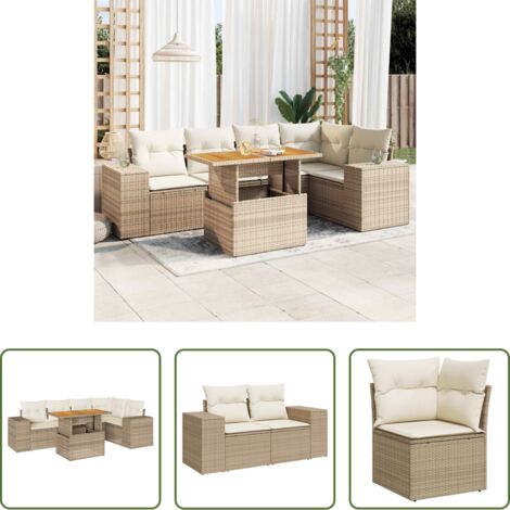 Seduta angolare -  Set Divano da Giardino 6 pz con Cuscini Beige in Polyrattan
