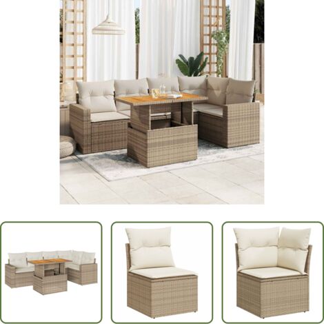 Seduta angolare -  Set Divano da Giardino 6 pz con Cuscini Beige in Polyrattan