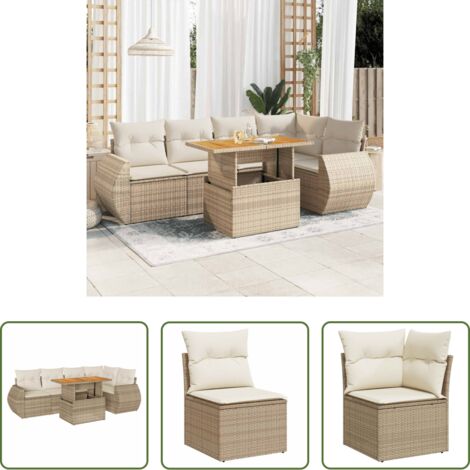 Seduta angolare -  Set Divano da Giardino 6 pz con Cuscini Beige in Polyrattan