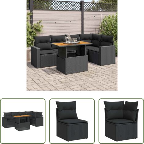 Seduta angolare -  Set Divano da Giardino 6 pz con Cuscini Nero in Polyrattan